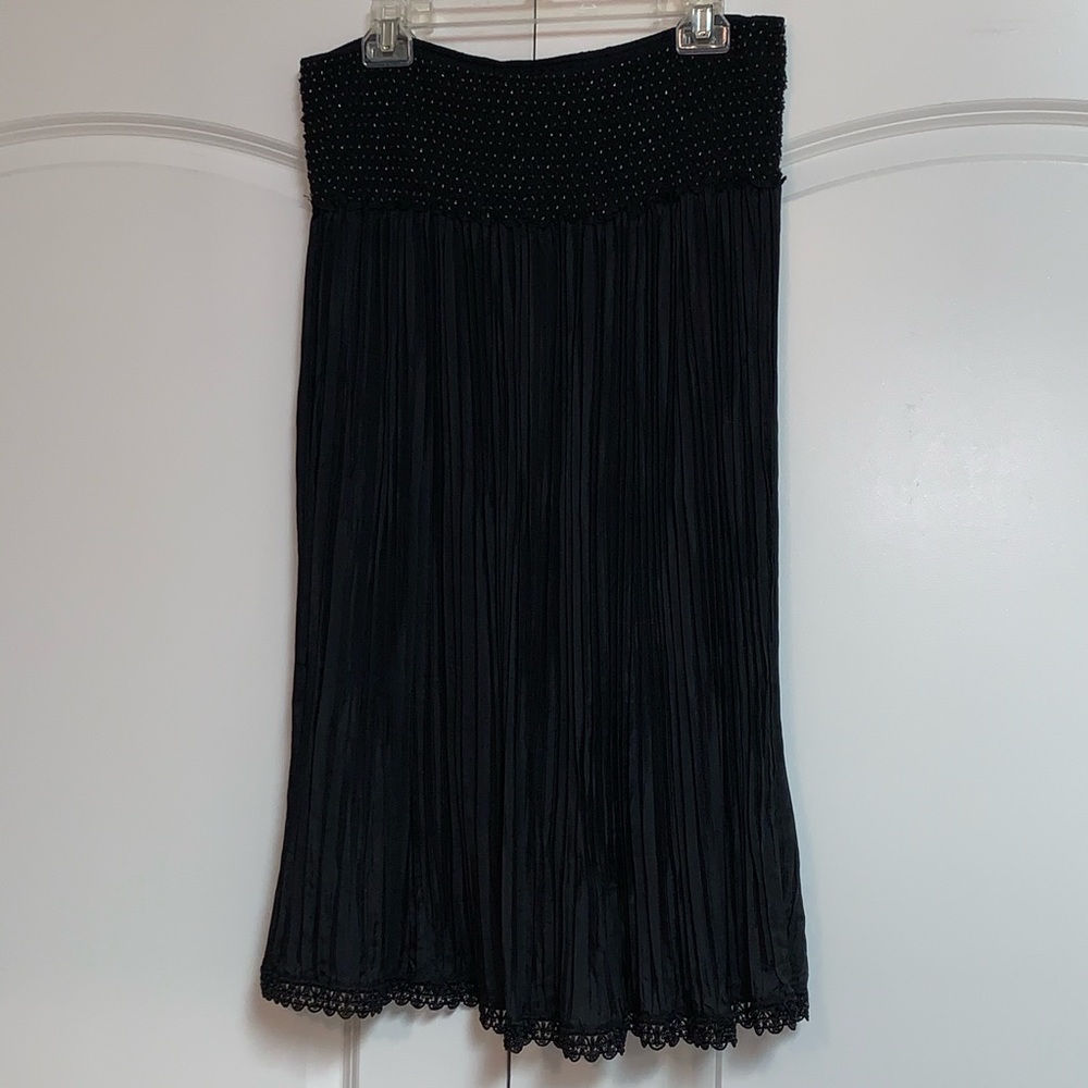 Express Silk Black Beaded Lace Pleated Skirt L